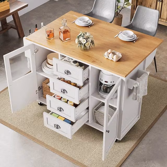 Isola cucina - Xylo - 120x73x93cm 2 porte 4 cassetti bianco/nero