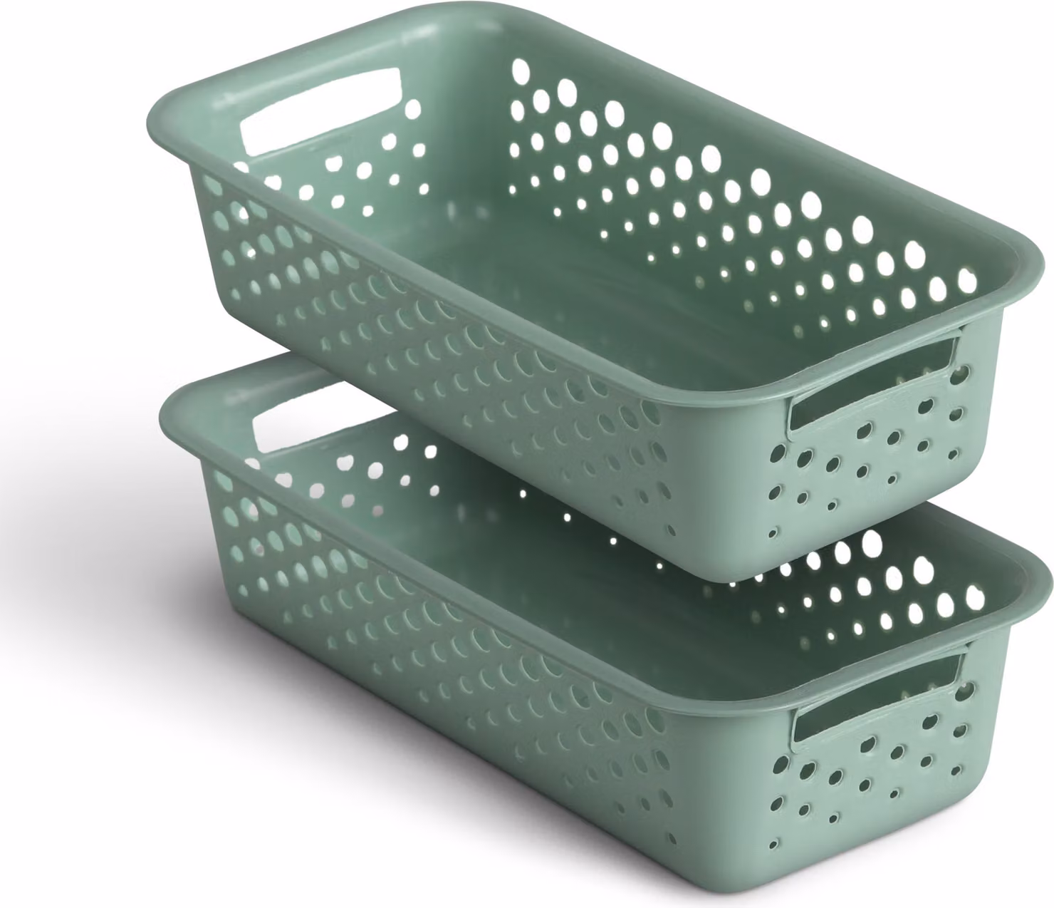 2 pezzi cestino 0,7L con manici - Senza BPA - Organizzatore ( 20 x 10 x 5 cm / Verde ) - Cestino per bagno cucina camera da letto, cestino per la casa