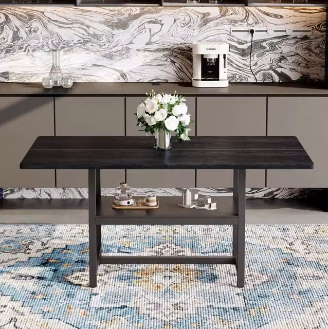 Tavolo da pranzo 160x90x76 cm con ripiano integrato in MDF e metallo nero