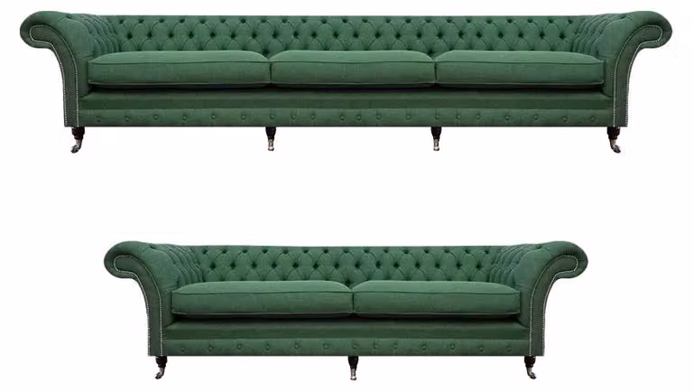Grüne Chesterfield Sitzmöbel Garnitur Moderner Dreisitzer Luxus 2-Sitzer