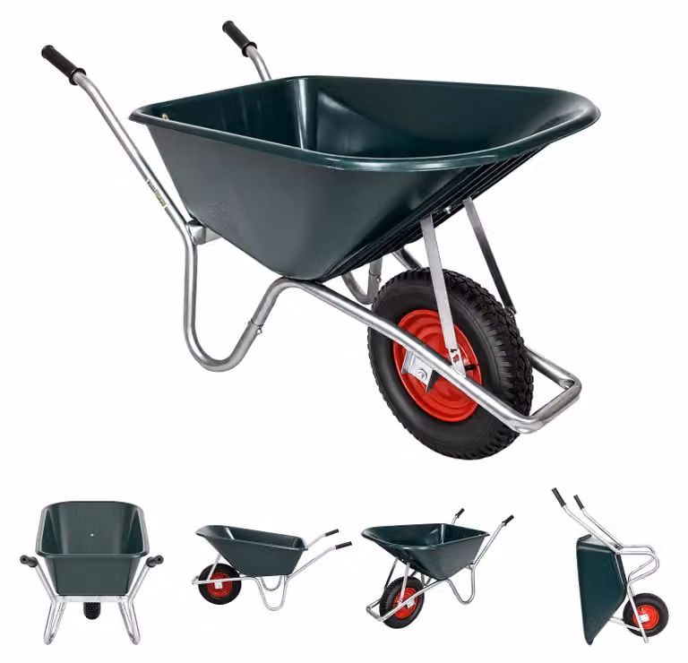 Carriola da giardino/edilizia da 100 litri con vasca in plastica, portata fino a 250 kg, telaio in acciaio e ruota pneumatica