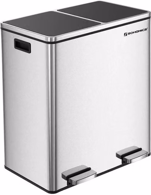 Doppio Cestino in Metallo XL - 2 Cassetti per la Separazione dei Rifiuti - 2x30 Litri di Separazione dei Rifiuti con Pedaliera