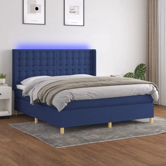 Letto a molle con materasso vidaXL in tessuto blu e bianco con illuminazione LED sottostante e porta USB, L/P: 180 x 200 cm – 1