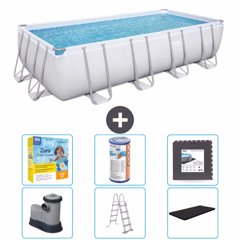 Piscina rettangolare Bestway Power Steel - 549 x 274 x 122 - Grigio - compresa pompa - scala - copertura pacchetto manutenzione - filtro - pavimento in piastrelle