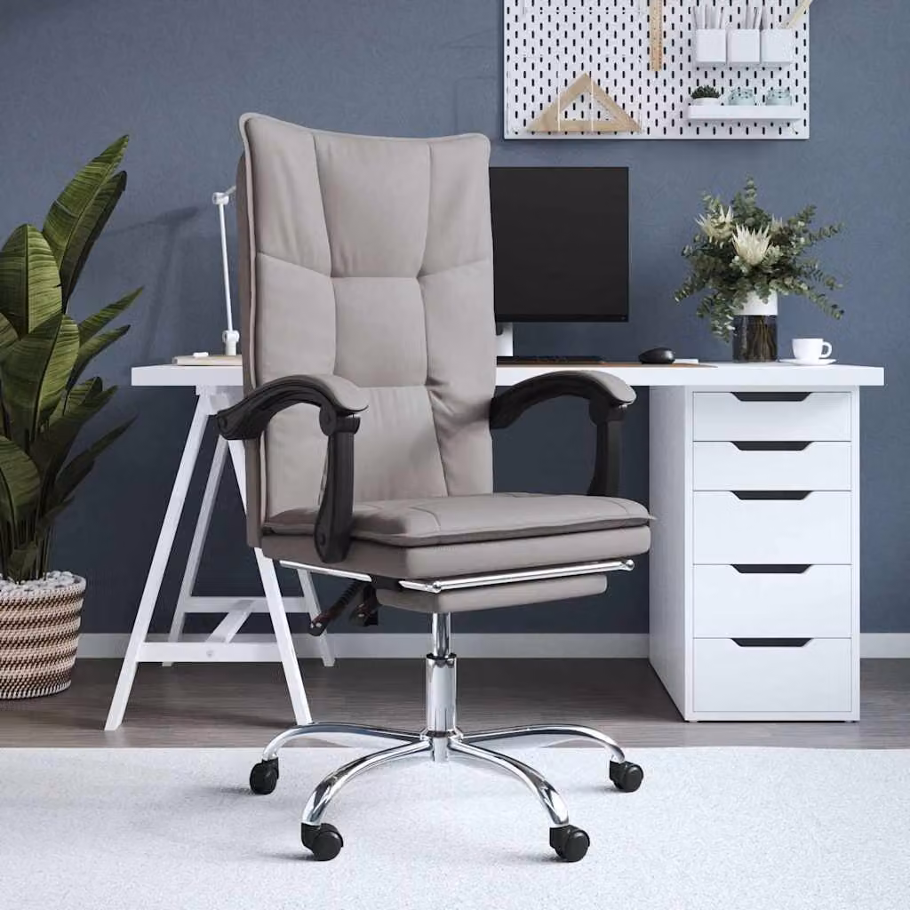 Poltrona da ufficio executive vidaXL reclinabile e girevole a 360 gradi in tessuto beige e grigio con braccioli e ruote