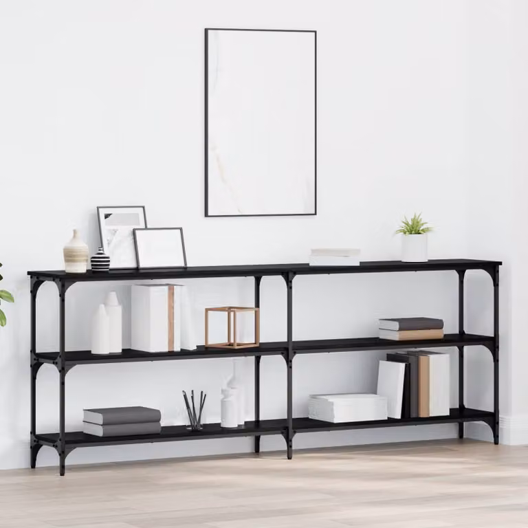 vidaXL Tavolo consolle in stile industriale nero con finitura rovere L: 200 cm, P: 29 cm, H: 75 cm