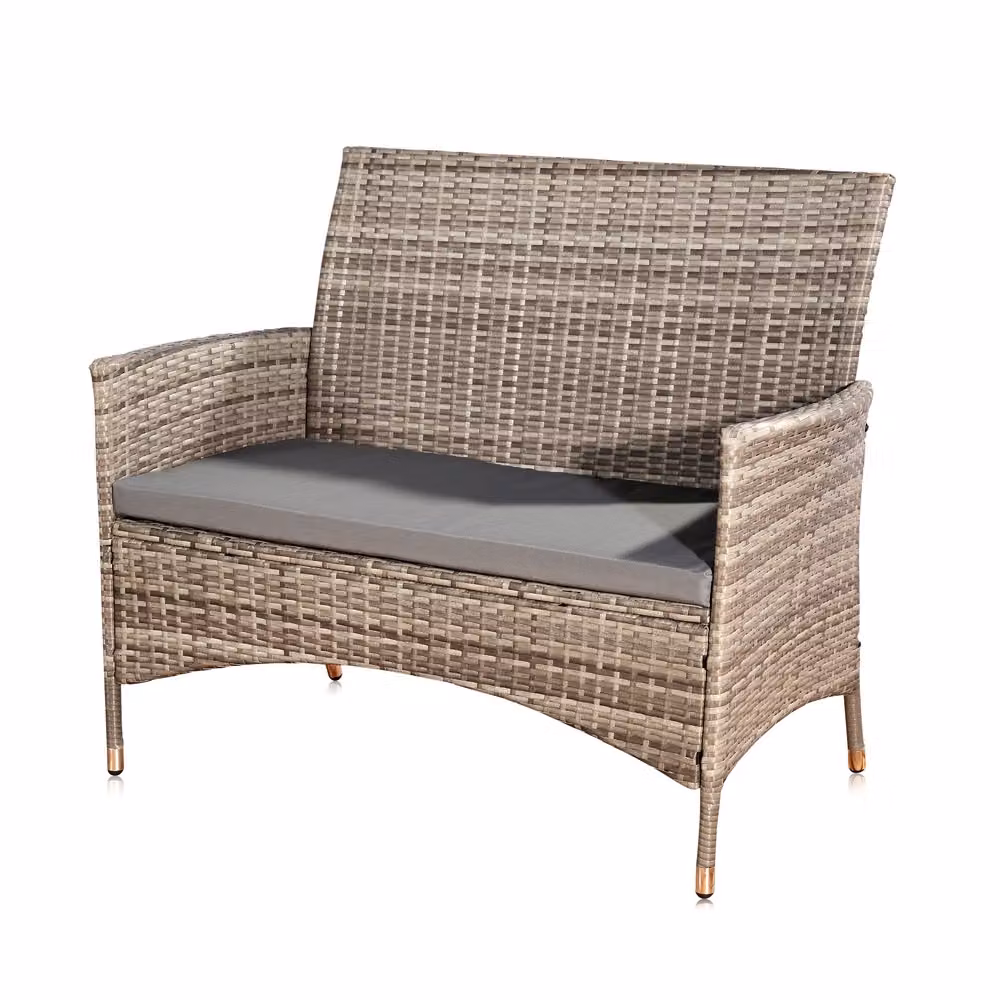 Panca da giardino in polyrattan 2 posti grigio resistente alle intemperie incl. cuscini balcone giardino