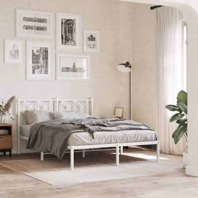 Giroletto con Testiera-Struttura Letto con testiera Metallo Bianco 135x190 cm 120906