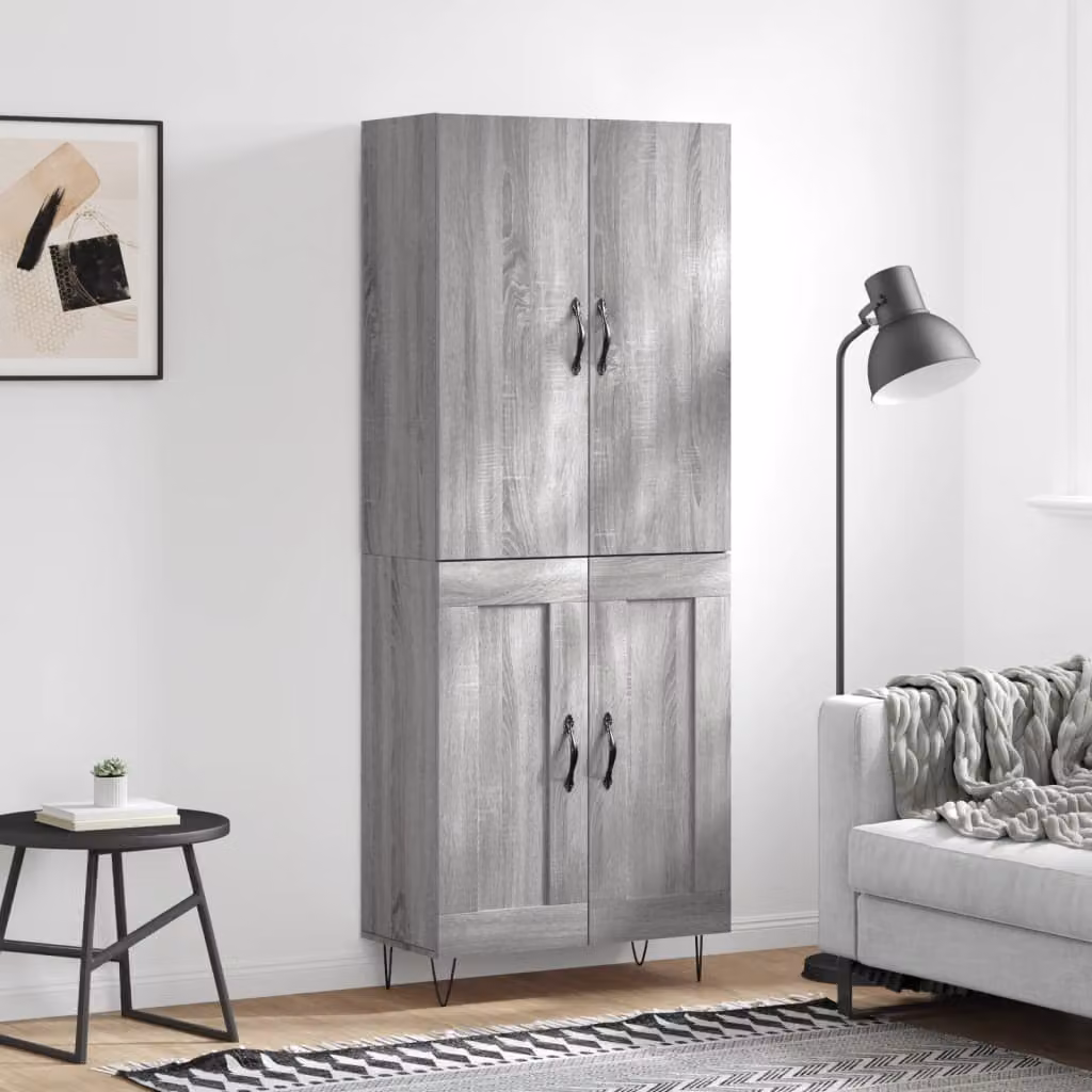 Credenza moderna vidaXL in legno e metallo, colore grigio, L: 69,5 cm, P: 34 cm, H: 180 cm