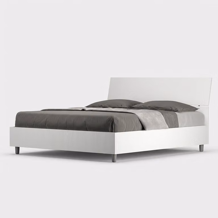 Letto imbottito di design bianco con contenitore, 160x190 cm, testiera Demas Nod