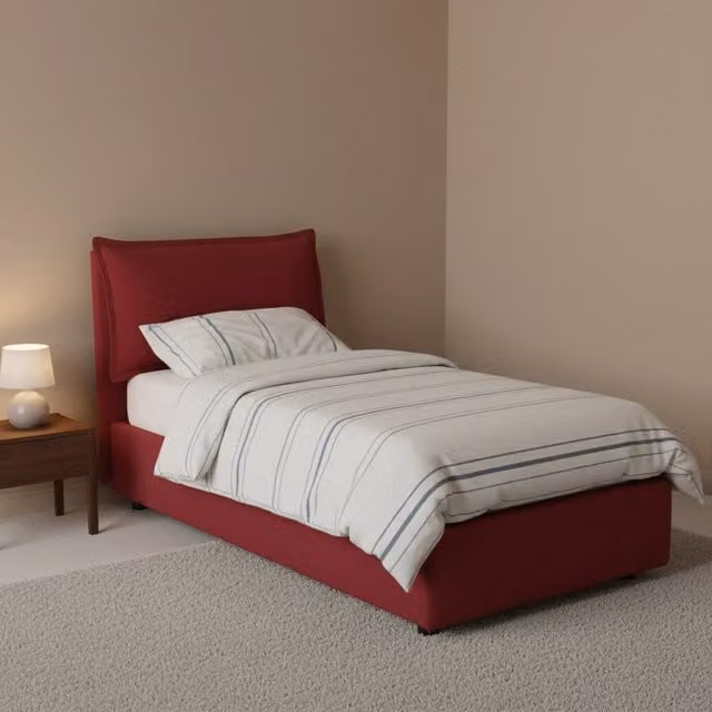 Letto singolo contenitore Aigor Talamo Italia con rivestimento in tessuto rosso, adatto per materasso 90x190 cm – 1