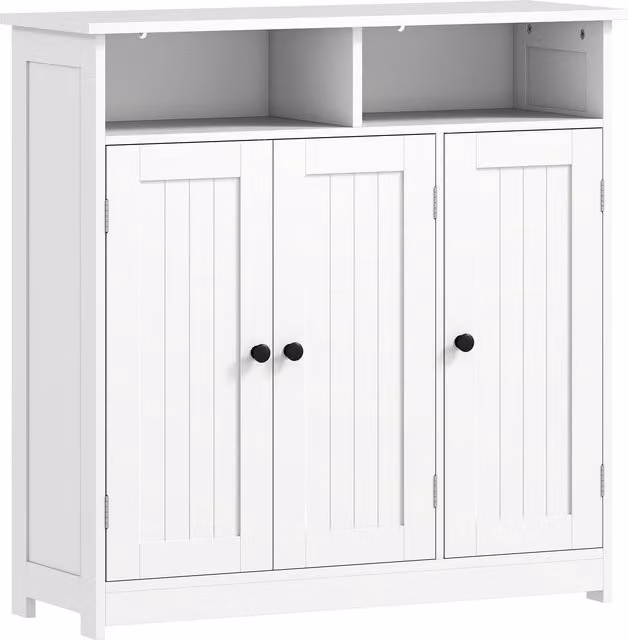 Armadio da Bagno Stretto HOMCOM Bianco con 3 Porte, 2 Scomparti Aperti e Ripiano Regolabile, L: 30 cm, P: 30 cm, H: 85 cm – 1