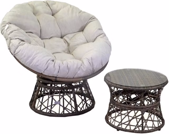 Poltrona da Giardino con Cuscino e Tavolino in Alluminio e Polyrattan Baltimora Grigio