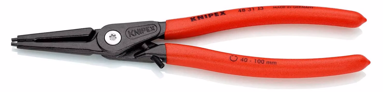 KNIPEX 48 31 J3 Pinza di precisione per anelli interni a fori forati con protezione antitrazione rivestita in plastica antiscivolo grigia atramentata 225 mm