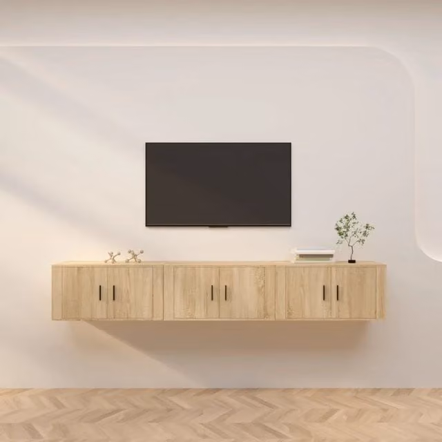 Mobili Porta TV a Parete 3 pz-Set di 3 Credenza per TV sospesa Rovere Sonoma 80x34,5x40 cm