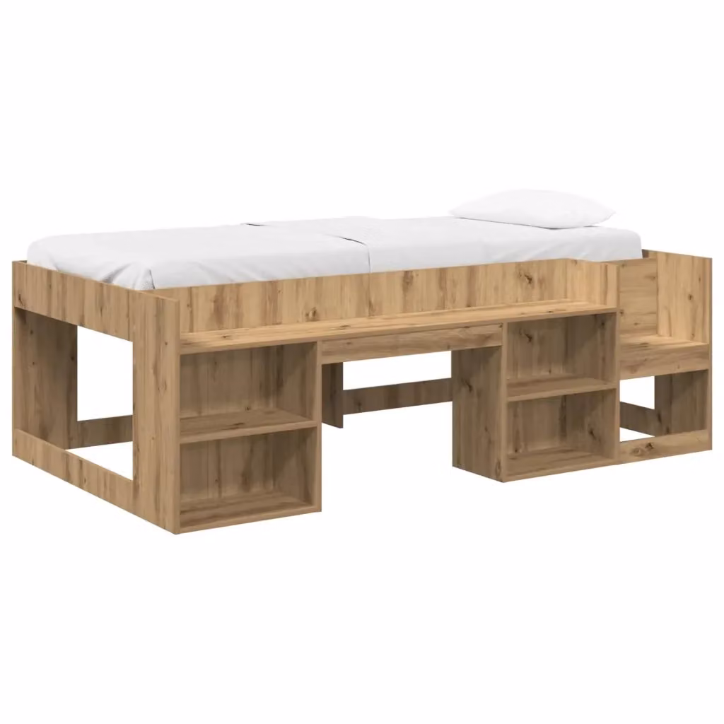 Letto Singolo Rialzato per Bambini vidaXL con Ripostiglio Laterale in Legno Rovere e Marrone L/P/H: 203 x 90 x 118,5 cm – 2