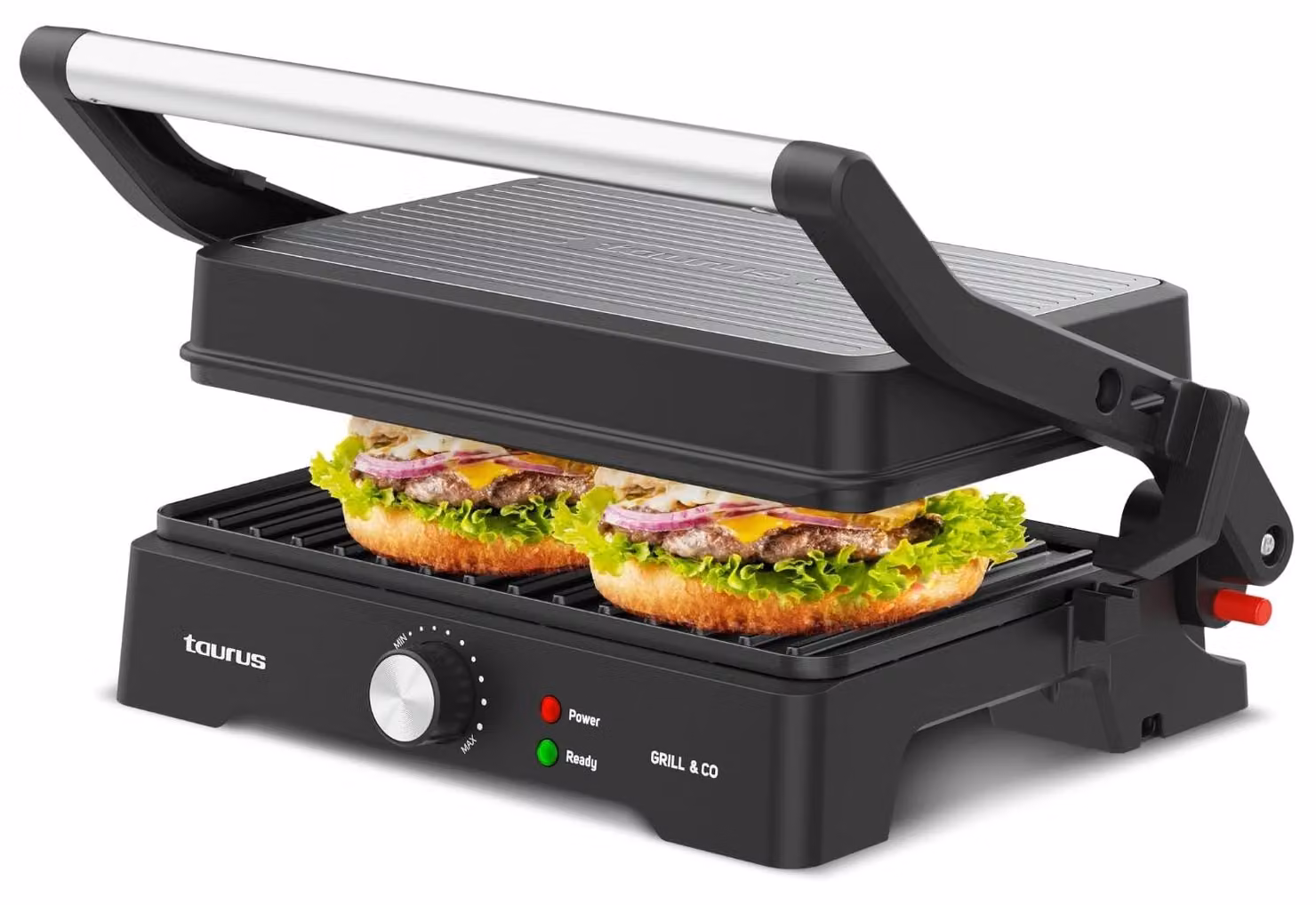 Taurus - Griglia elettrica da 1500W, apertura a 180°, rivestimento antiaderente, termostato