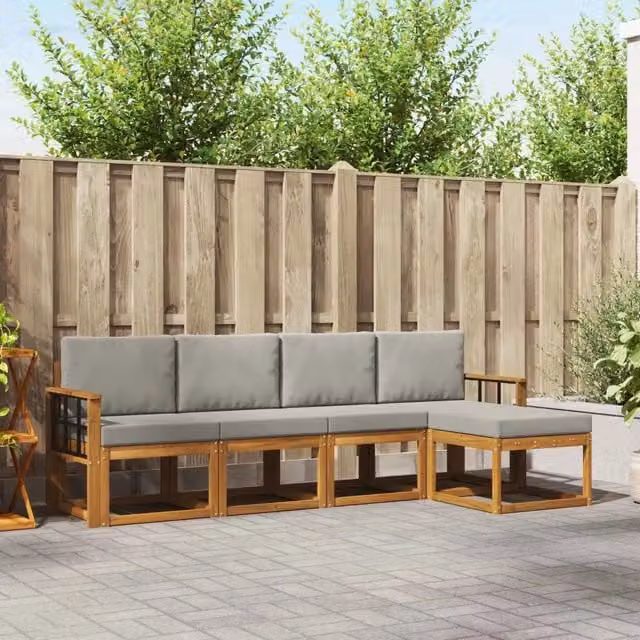 Set di divani da esterno 5 pz Grigio Naturale e Chiaro 3366264