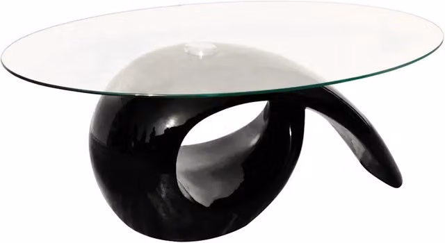 Tavolino da salotto | Tavolino da caff¨¨ | Tavolino da Soggiorno con Ripiano Ovale in Vetro Nero Lucido