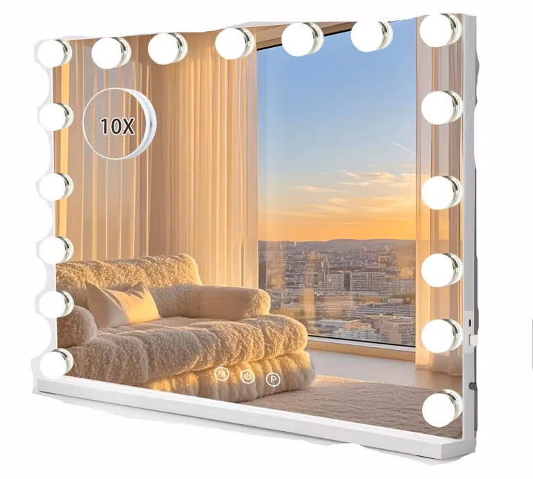 Specchio da trucco con illuminazione – Specchi "Hollywood" per il tavolo da trucco, con 17 luci LED dimmerabili