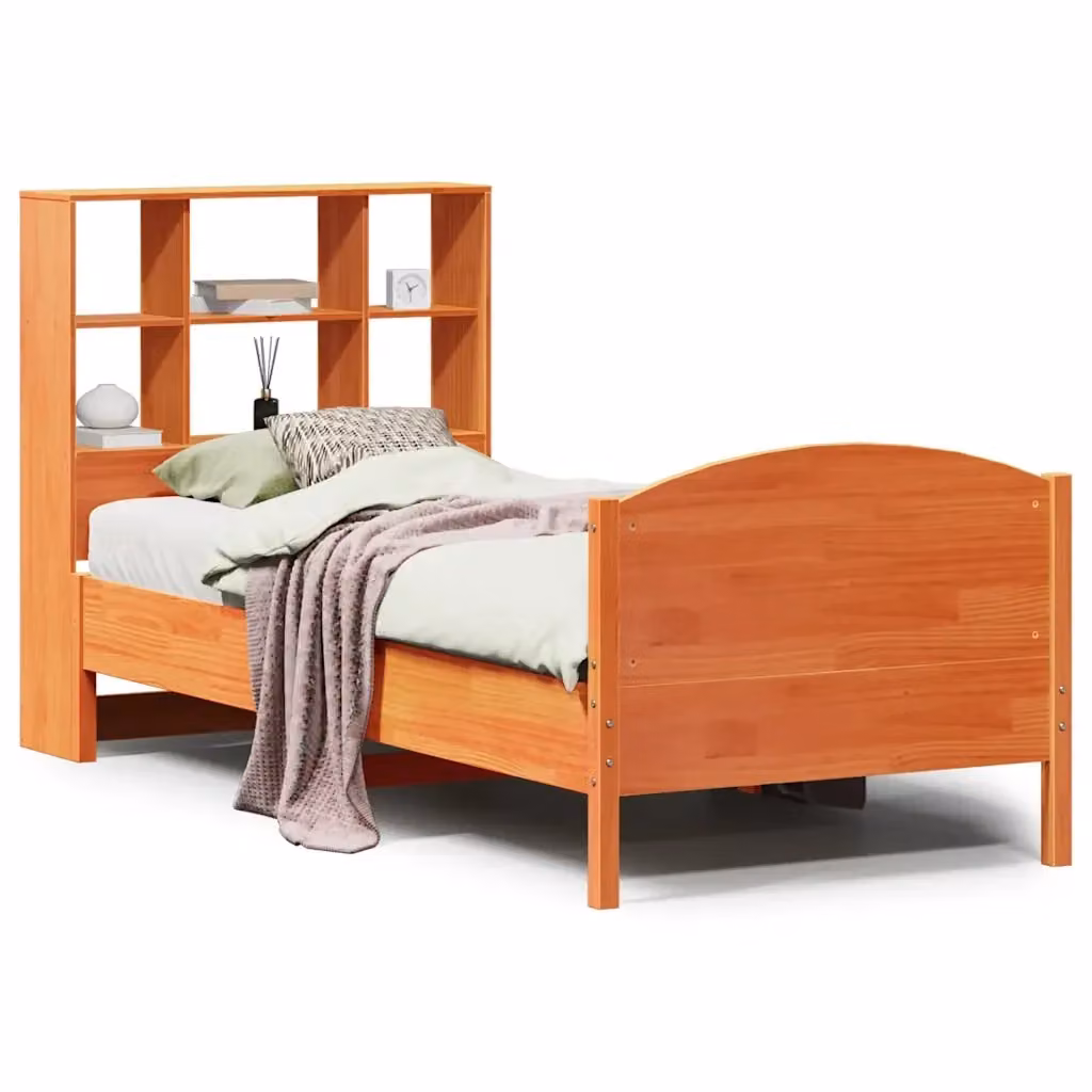Letto Libreria VIDAXL in Legno di Pino Marrone Cera con Ripiani Laterali L: 190 cm, P: 81 cm, H: 110 cm – 2