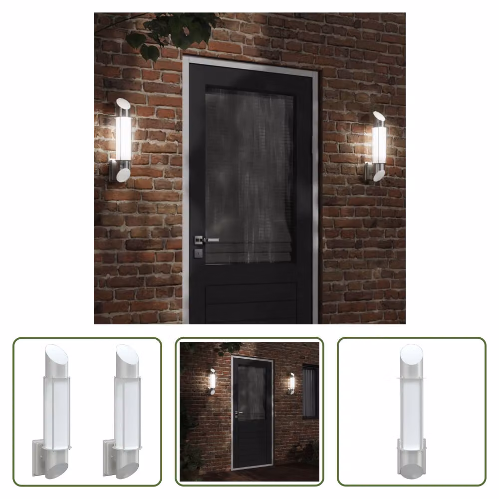 The Living Store Luci da parete per esterni 2 pezzi in acciaio inox argento