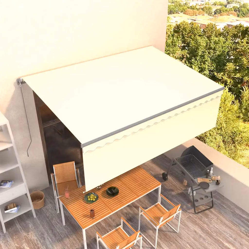 Tenda da Sole Retrattile Manuale vidaXL con Bracci Pieghevoli in Alluminio e Tessuto in Poliestere, L: 400 cm x P: 300 cm, Colore Crema