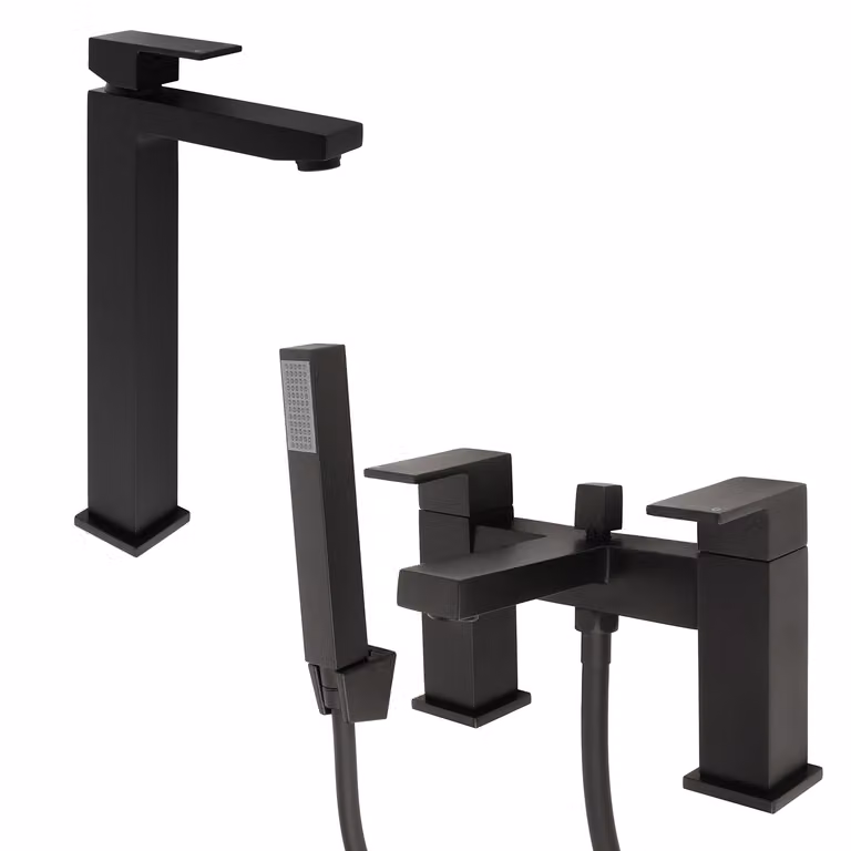 Set di Rubinetti Miscelatori per Lavabo e Vasca da Bagno con Kit Doccia - Nero - Preto
