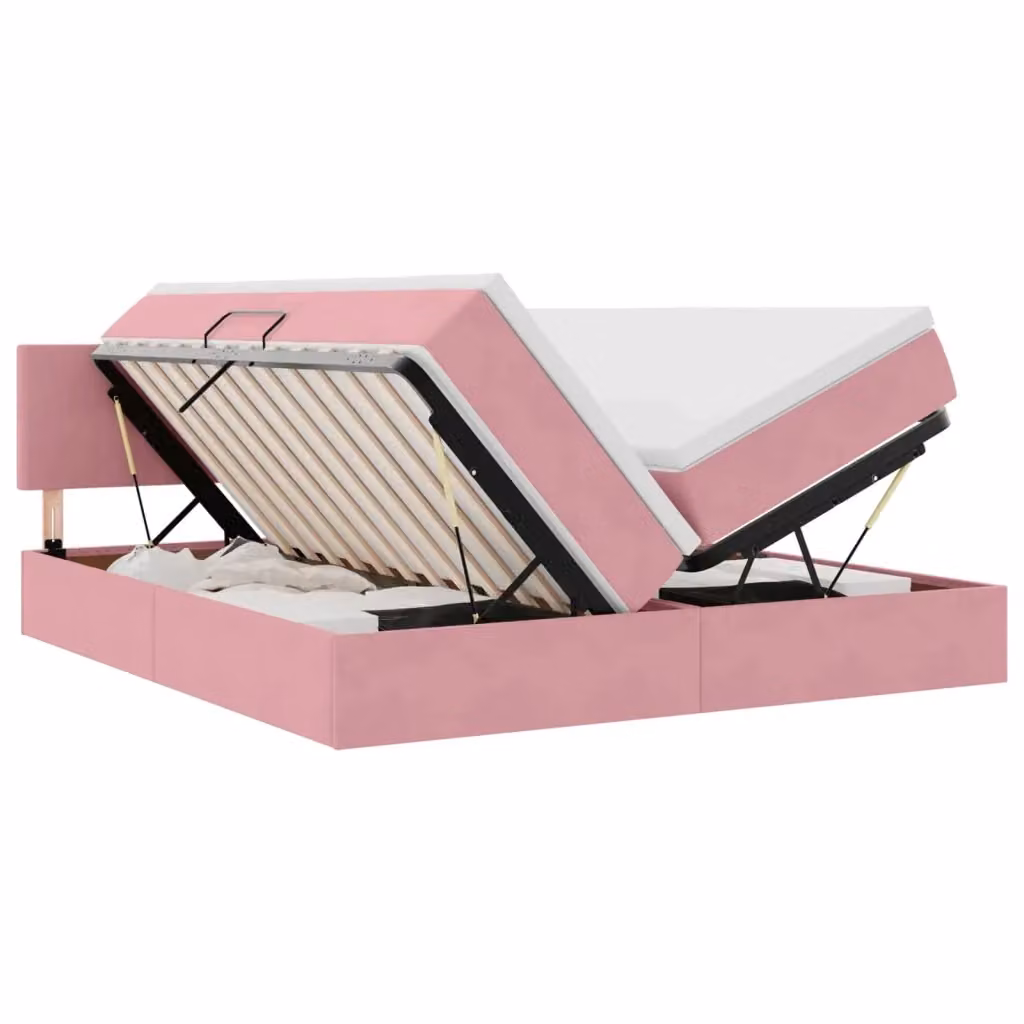 Letto con contenitore e luci LED vidaXL in velluto rosa L/P/H: 200 x 200 x 29 cm – 2