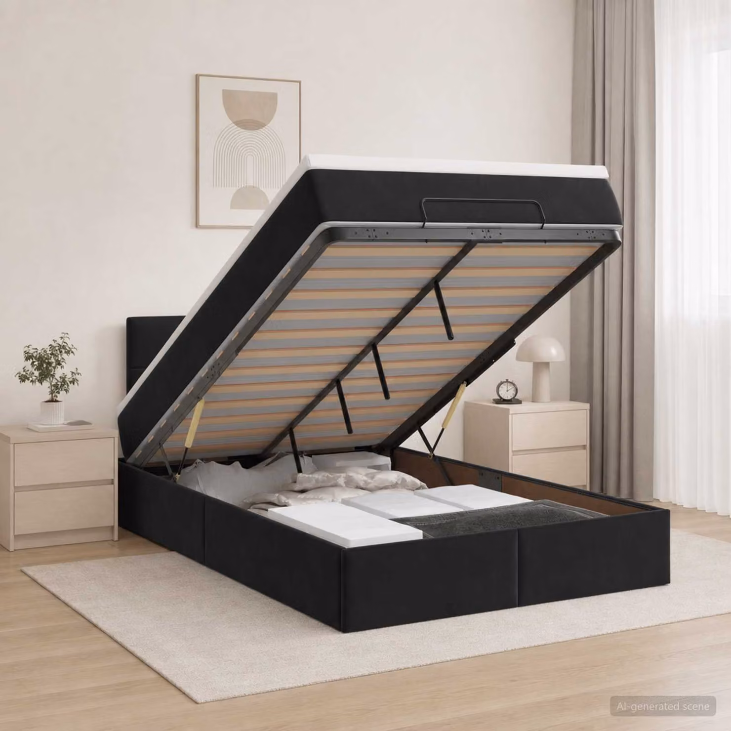 Letto ottomano con materasso vidaXL in velluto nero L 120 cm x P 200 cm