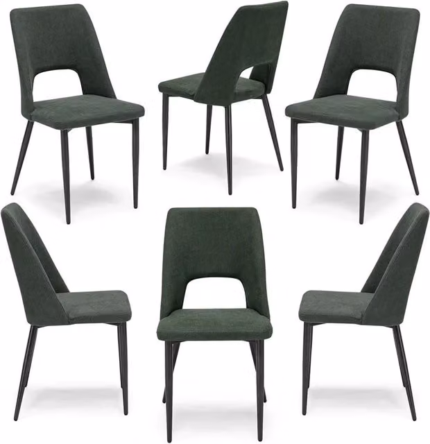 Set di 6 sedie imbottite RAFF Redokasa con gambe coniche in metallo e rivestimento in tessuto idrorepellente colore Verde Foresta per sala da pranzo, cucina e soggiorno – 1