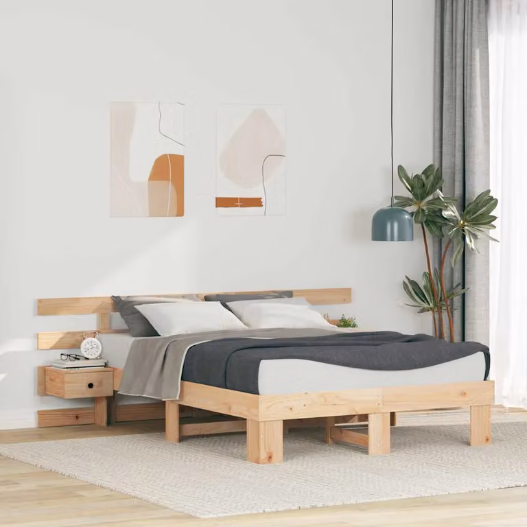 Struttura del letto moderna vidaXL in pino massello marrone L/P: 140 x 190 cm
