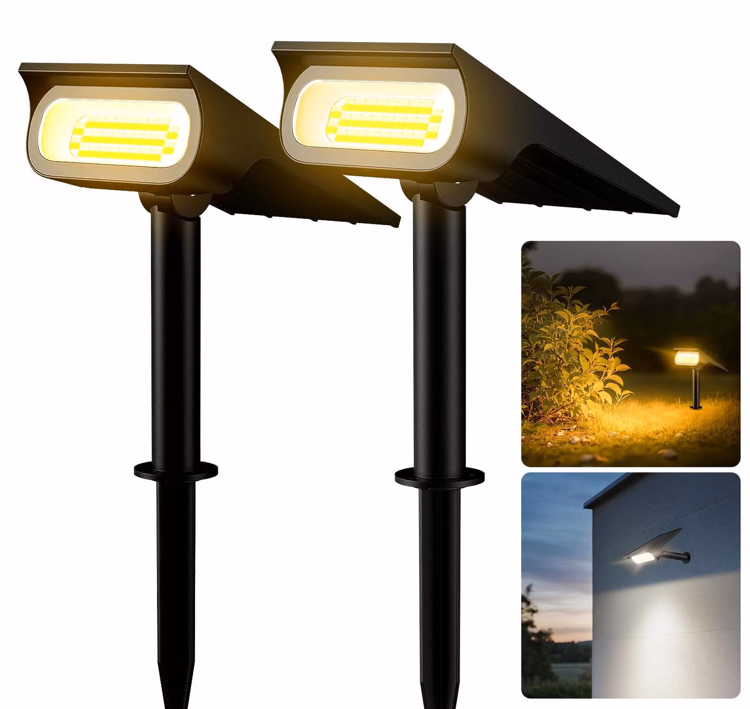 Lampade solari da esterno, confezione da 2, 3 modalità, grado di protezione IP65, luce bianco caldo