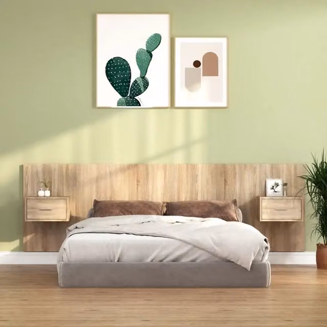 Testiera Letto con Comodini-Testiera con Contenitore in Legno Multistrato Rovere Sonoma 735252