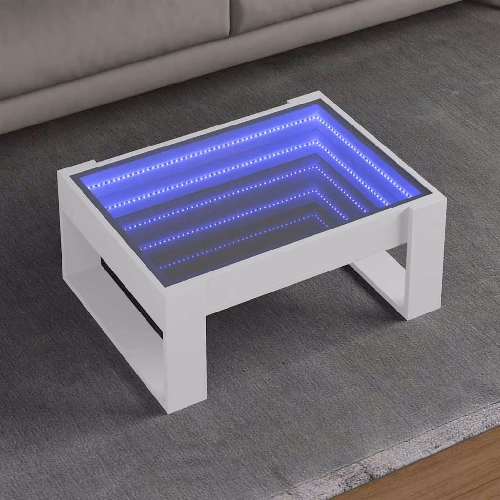 vidaXL Tavolino da Salotto Moderno con LED Infinity Bianco L: 70 cm, P: 53 cm, H: 30 cm
