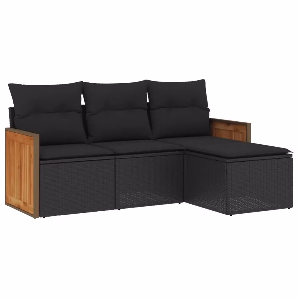 Set di divani da giardino vidaXL in polyrattan nero con cuscini, componibile a L per esterno e terrazza – 2