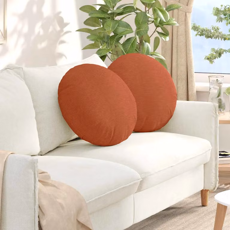 Set di 2 cuscini per seduta rotondi vidaXL in tessuto a coste rosso arancio con rivestimento rimovibile