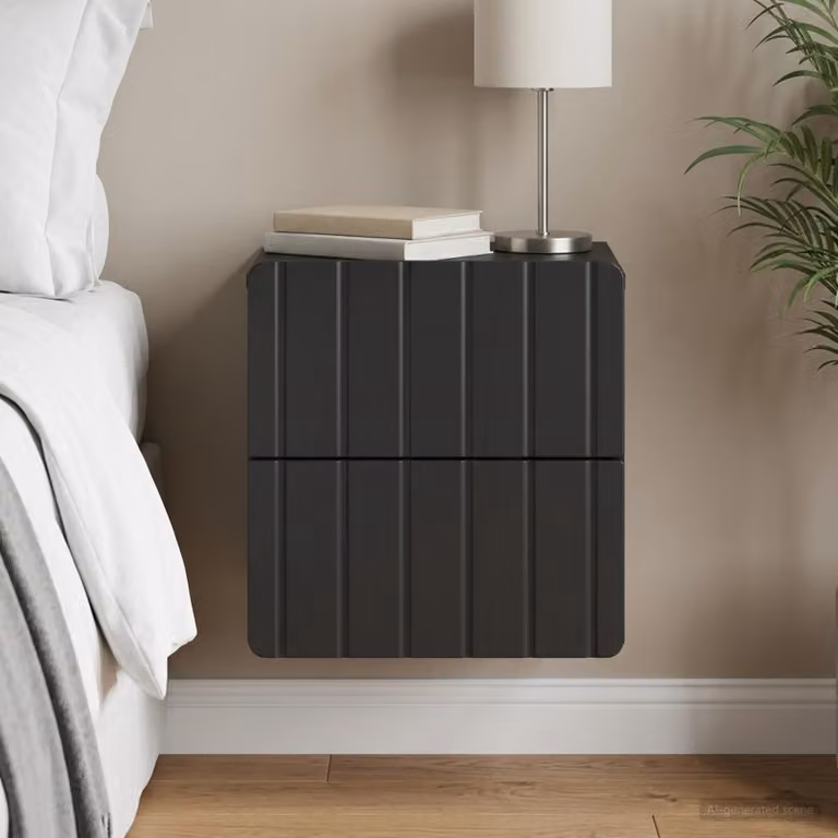 vidaXL Mobiletto da notte sospeso moderno Nero opaco L: 33 cm, P: 34,5 cm, H: 43 cm