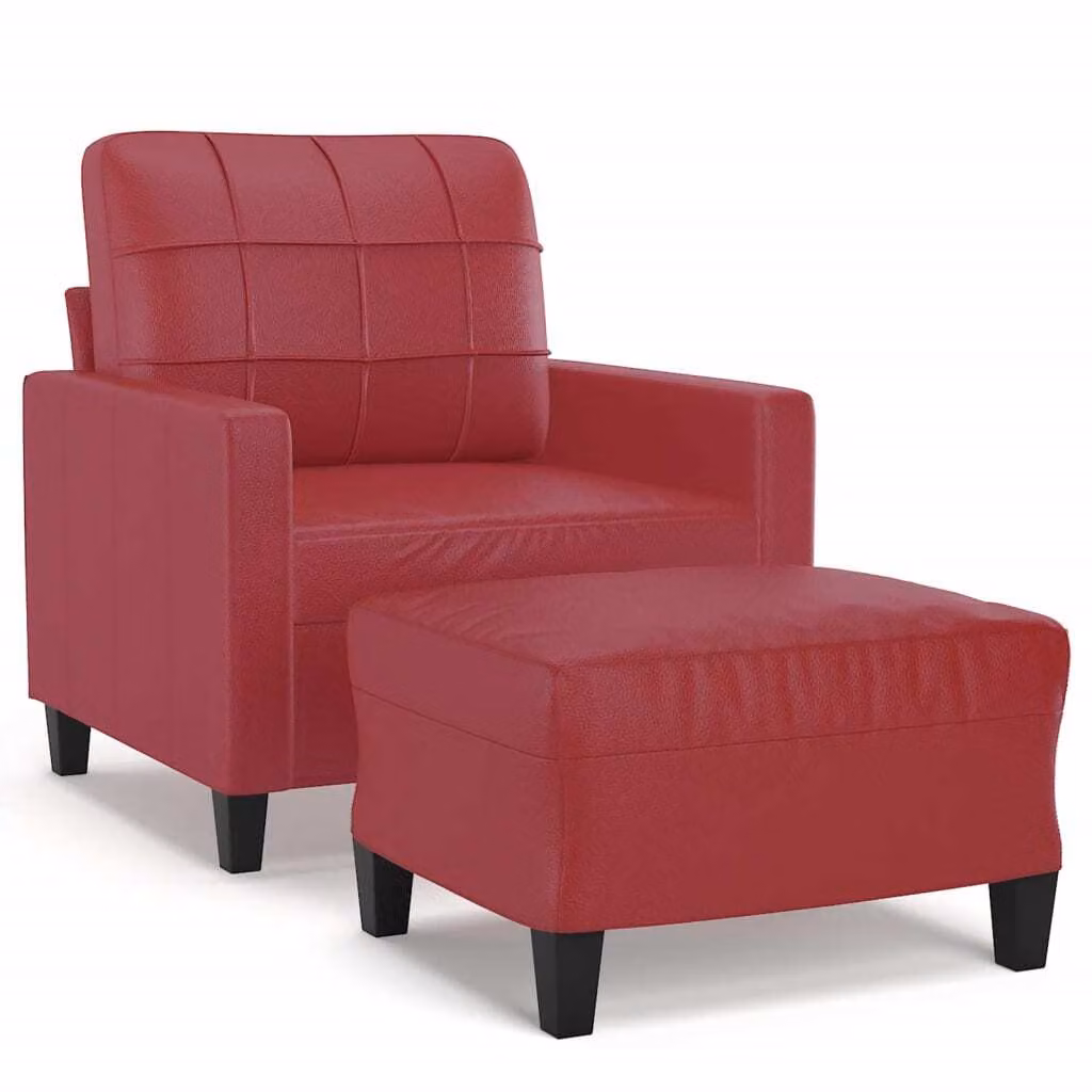 Poltrona con Poggiapiedi Rosso Vino 60 cm in Pelle finta