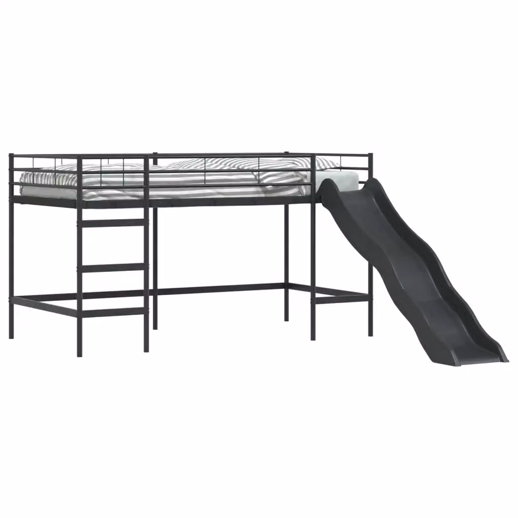 Letto loft singolo per bambini vidaXL con scala, in metallo, Nero e antracite, L 200 x P 90 x H 195 cm – 2