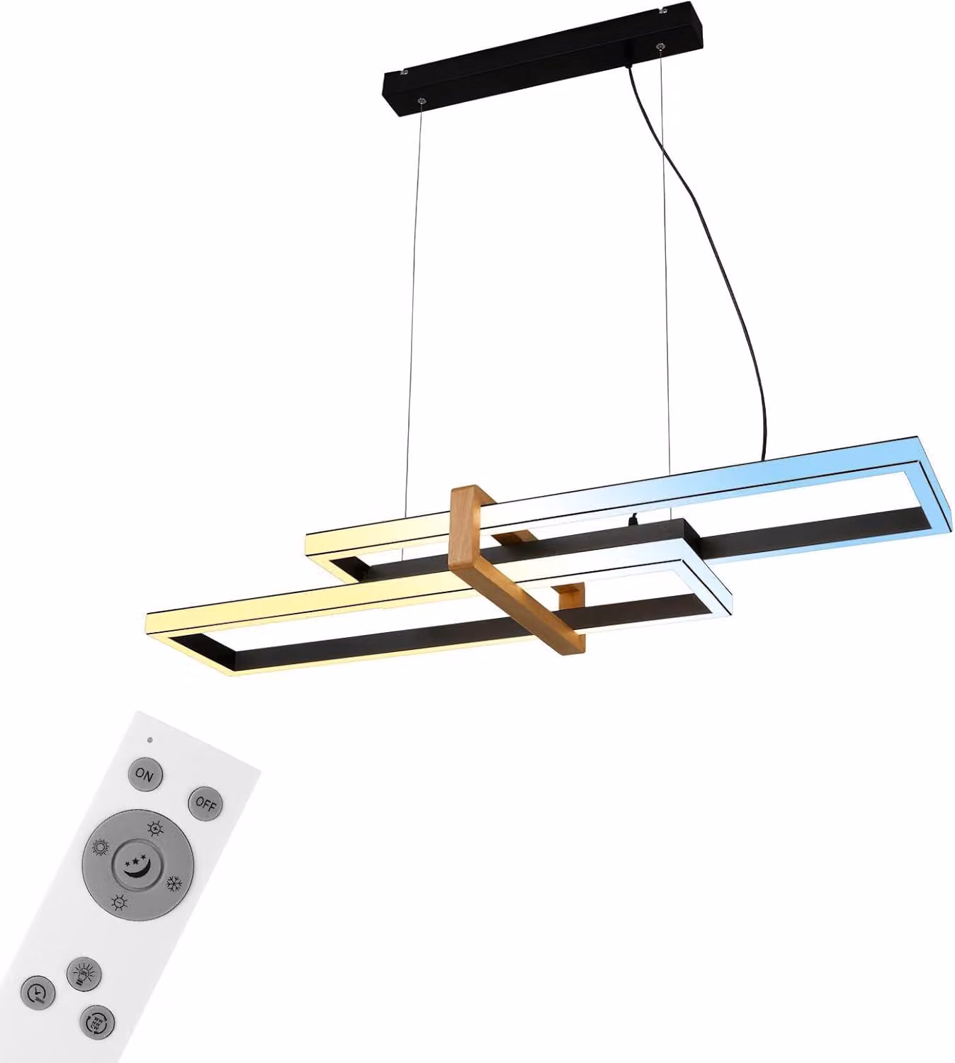 Lampada a sospensione a LED CCT, nera, con legno, LED/44W