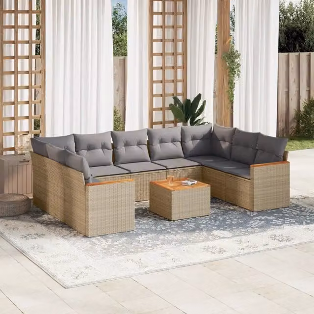 Set da giardino VIDAXL in polyrattan composto da 10 pezzi con cuscini beige e design moderno