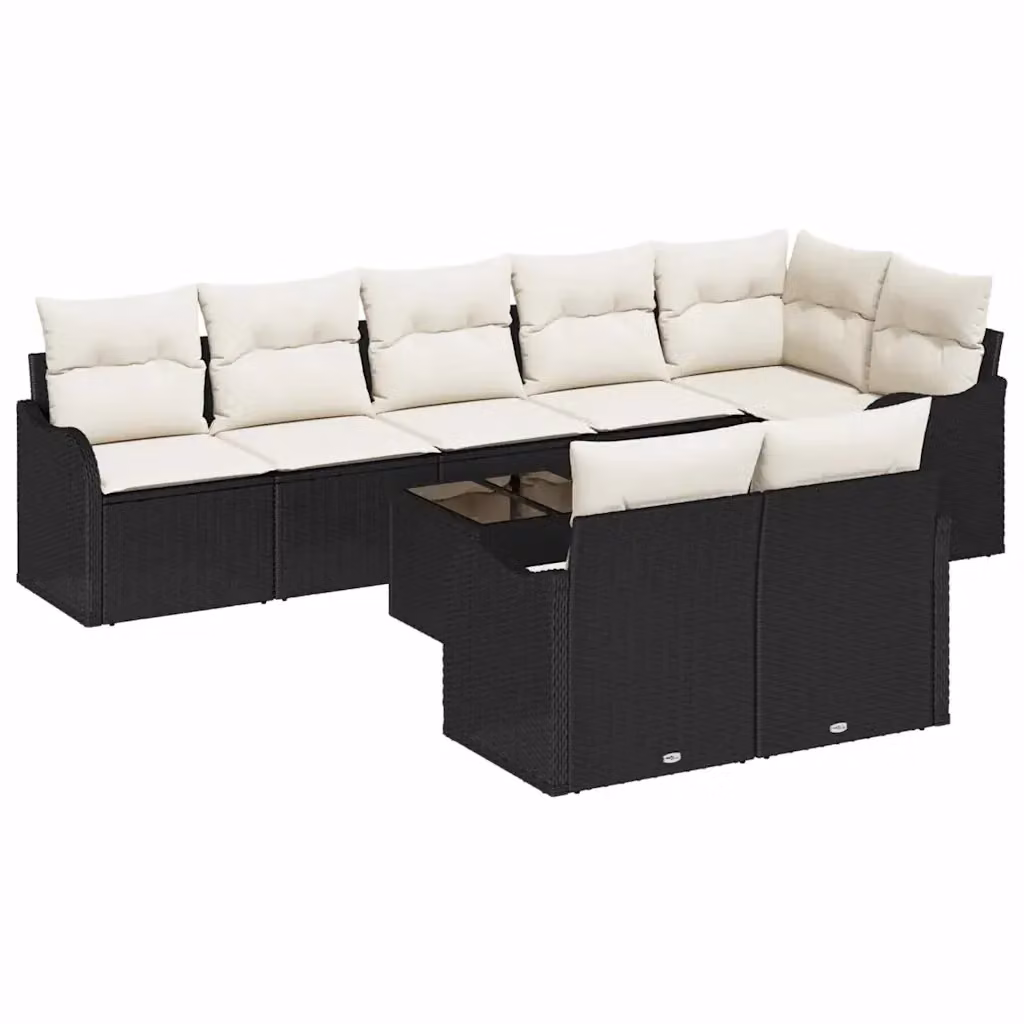 Set Divano da Giardino Moderno vidaXL in Polyrattan Nero con Elementi Angolari, Ottoman e Tavolino da Caffè con Cuscini Inclusi – 2