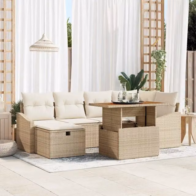 Set Divano da Giardino 7 pz Beige polyrattan 3361358