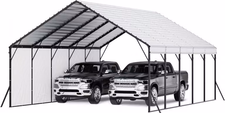 Copertura carport con pareti laterali - 5,8 x 7,45 x 3,77 metri - Tetto in acciaio - Struttura in metallo