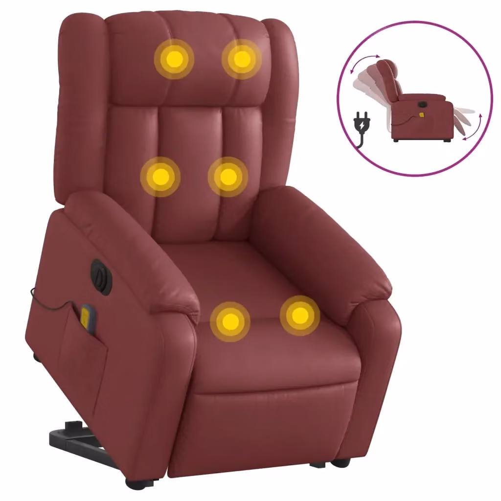 Poltrona Alzapersona Reclinabile vidaXL in Similpelle Rossa con Assistenza Elettrica per Senior – 2