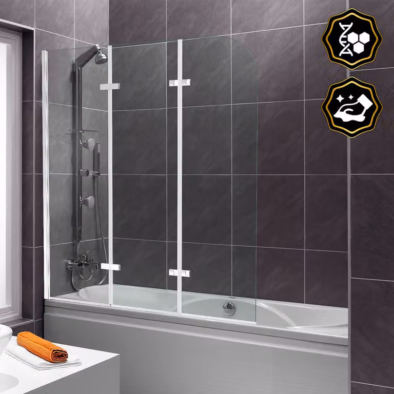 Clanmacy bagno allegato cabina doccia schermo pieghevole vasca da bagno doccia schermo in vetro 6 mm NANO Easy Clean 180 ° ESG vetro trasparente 3 parti pieghevole 120 * 140CM argento