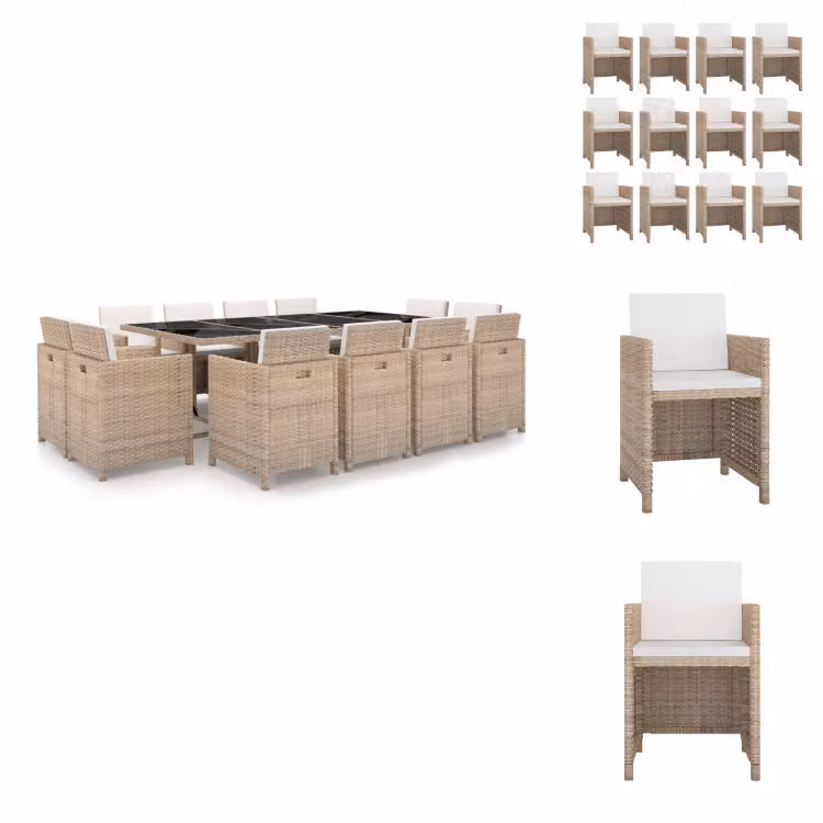 vidaXL set da pranzo da giardino 13 pezzi con cuscini in poly rattan beige - Set di mobili da giardino