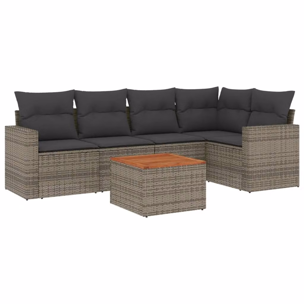 Set Divano da Giardino 6 pz con Cuscini Grigio in Polyrattan