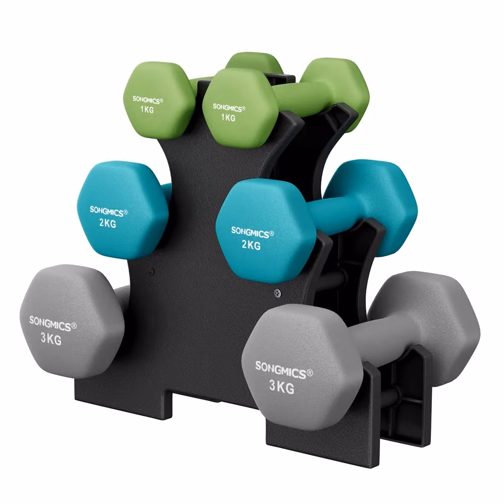 Set di Manubri con Supporto, Verde Chiaro + Verde Acqua + Grigio